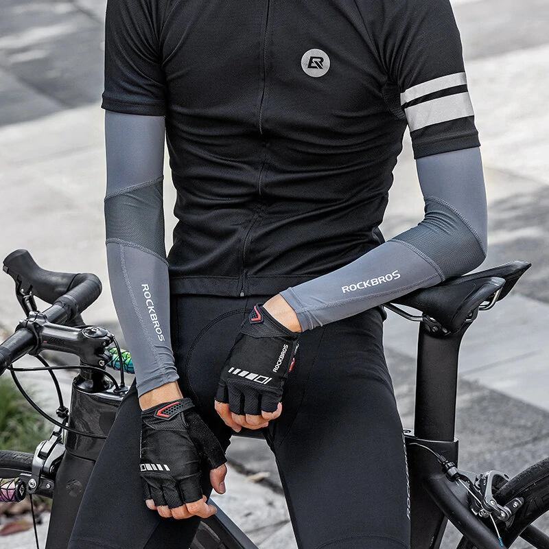 (image for) ROCKBROS Ice Silk Fabric Cycling Hand Support UPF 50+ Sun Protection Breathable High Elasticity Running Grip Stitching Sleeve for Running Riding Outdoors Sports
